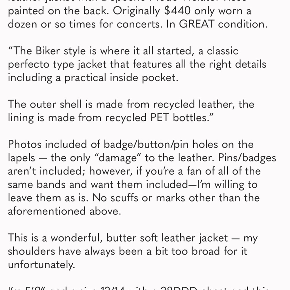 Deadwood Depeche Mode Leather Jacket size 44 (size 12/XXL). - Picture 2 of 8
